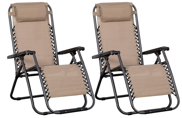 sconto Set 2 Sedie Sdraio Zero Gravity Reclinabile Pieghevole 90x66x108 cm in Metallo e Textilene Tortora