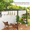 Pergola 3x2 m con Tettuccio Retrattile e Fori di Drenaggio in Acciaio e Poliestere Crema      