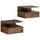 Set di 2 Comodini Sospesi 35x32x22,5 cm con Cassetto e Mensola Aperta Rivestimento in Melamina Marrone Rustico