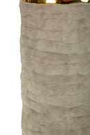 Lampada da Tavolo Lima Ø37x73 cm in Ceramica e Ferro e Tessuto Grigio e Oro      