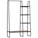 Appendiabiti da Terra con Barra e 5 Ripiani 101x39x160 cm in Legno e Acciaio  Marrone e Nero