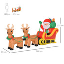 Babbo Natale Gonfiabile Luminoso 240x57x112 cm con Slitta e Renne Rosso