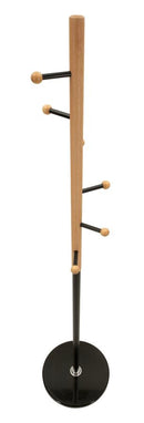 Appendiabiti da Terra Step Ø37x172 cm in Metallo e Faggio e Marmo Nero e Marrone      