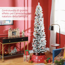 Albero di Natale Innevato Slim 210 cm con 405 Rami e 180 Luci LED Bianco Caldo in Plastica e Metallo Bianco      