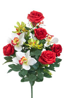 Set 2 Bouquet Artificiale Composto da 14 Fiori Artificiali di Rose e Orchidee Altezza 56 cm Rosso