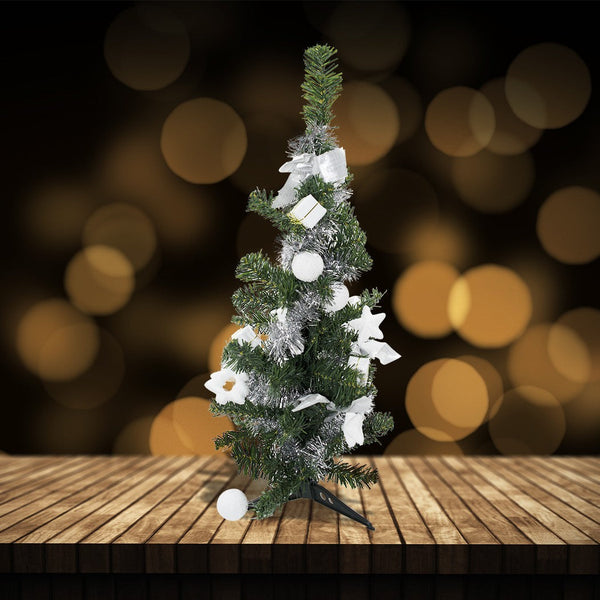 Albero di Natale da tavola verde e grigio 60H cm con decorazioni su rami prezzo