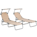 Set 2 Sdraio da Giardino 187x58x36 cm Pieghevoli con Tettuccio Regolabile in Tessuto Oxford e Metallo Marrone      