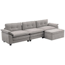 Divano 3 Posti Angolare con Chaise Longue e Pouf Contenitore Rivestimento in Ciniglia Grigio   