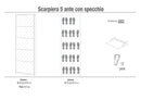 Scarpiera 5 Ante con Specchio 63x190x18 cm Cemento
