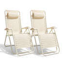 Set 2 Sedie Sdraio a Gravità Zero Sedia da Giardino Relax Pieghevole Salvaspazio Crema     