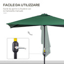 Ombrellone da Parete Mezzaluna Salvaspazio 230x130x245 cm Apertura a Manovella Verde   