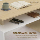 Tavolino da Salotto 95x55x50 cm con Mensola Asimmetrica in MDF Legno Naturale e Bianco      