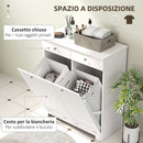 Mobile Portabiancheria da Bagno 78x38x90 cm con 2 Ceste Rimovibili Cassetti e Ante a Ribalta Bianco  