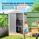 Casetta Box da Giardino 133x87x178 cm Superficie 1,1 m² con Doppie Porte Bloccabili in Acciaio Grigio Argento      