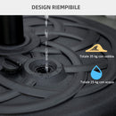 Base per Ombrellone Rotonda Ø56 cm per Pali da Ø3,8 e Ø4,8 mm Riempibile con Acqua e Sabbia in Plastica Nero  