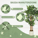 Pianta Artificiale di Baniano Alta 120 cm Verde in PEVA e Legno con Vaso Contenitore in PP e Cemento Bianco      