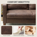 Divano 2 Posti Moderno 130x78x85 cm con Rivestimento in Tessuto Effetto Pelle Traspirante e Gambe in Legno Marrone Scuro      