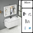 Set Composizione Bagno Pensile Sospeso 90 cm con Specchio Mobile Lavabo e Rubinetto Bianco      