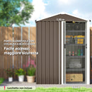 Casetta Box Porta Attrezzi da Giardino 136x87x179 cm Superficie 1.1m² con Porta Scorrevole Bloccabile in Acciaio Marrone      