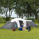 Tenda da Campeggio 6 Posti Impermeabile con 3 Aree Notte Soggiorno e Portico in tessuto Oxford Grigio