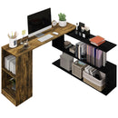 Scrivania Angolare da Ufficio 140x120x78 cm con Cassetti e Scaffale Girevole Marrone e Nero  
