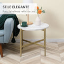 Tavolino da Caffè con Piano d'Appoggio Effetto Marmo Ø55x45 cm Struttura in Metallo Dorato