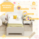 Letto per Bambini 3-8 Anni Basso con Sponde Laterali e Bordi Lisci 143.5x74.2x54 cm in Legno Bianco      