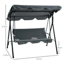 Dondolo 3 Posti con Tettuccio Regolabile 172x110x153 cm in Acciaio e Poliestere Grigio