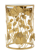 Tavolinetti Leavy Coppia Ø38x55 cm - Ø33x50 cm in Ferro e MDF e Specchio Oro      