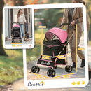Passeggino per Cani 2 in 1 Pieghevole e Convertibile in Trasportino con 2 Guinzagli e Cuscino Rosa      
