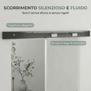 Porta Scorrevole 77,5x205 cm con Binario Silenzioso e Guida in Vetro Temperato Sabbiato Trasparente      