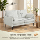 Divano 2 Posti 131x78x83 cm con Braccioli Imbottitura Spessa e 2 Cuscini in Tessuto Bianco      
