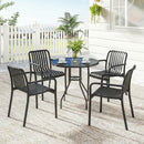 Set 4 Sedie da Esterno Impilabili 55x58,5x81,5 cm Sedie da Pranzo con Schienale Curvo Seduta a Doghe e Braccioli in PP Nero      