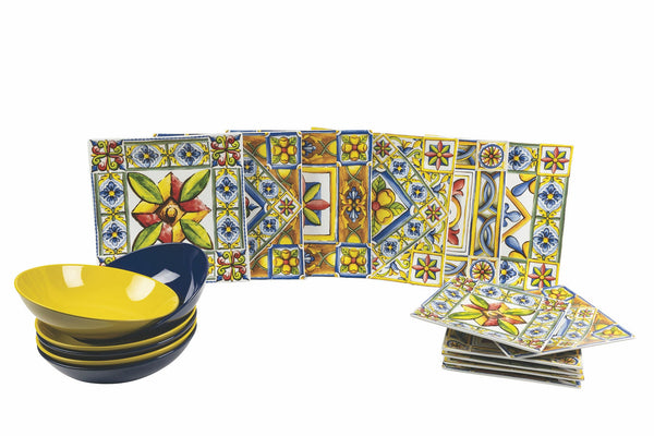 Servizio Piatti 18 Pezzi in Porcellana e Gres Multicolor Villa d'Este Home Tivoli Costiera acquista