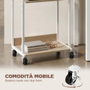 Mobile Supporto per Stampante a 3 livelli 43x30x82 cm con Ruote e Ganci in Legno e Metallo Naturale      