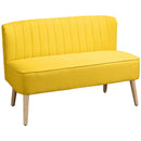 Divano 2 Posti 117x56.5x77 cm Senza Braccioli con Gambe in Legno in Tessuto Effetto Lino Giallo      