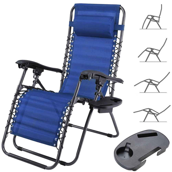 Sedia Sdraio Lettino da Giardino a Gravità Zero Pieghevole con Vassoio in Acciaio e Texilene Blu sconto