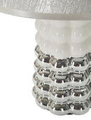 Lampada da Tavolo Lace Ø23x33 cm in Ceramica e Ferro e Tessuto Bianco e Argento      