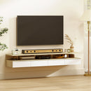 Set di 2 Comodini Sospesi 35x32x22,5 cm con Cassetto e Mensola Aperta Rivestimento in Melamina Bianco e Rovere      