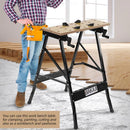 Tavolo da Lavoro Pieghevole 60,5x62,5x75,5 cmCavalletto Troncatrici con Doppia Morsa 100Kg in Alluminio e MDF      