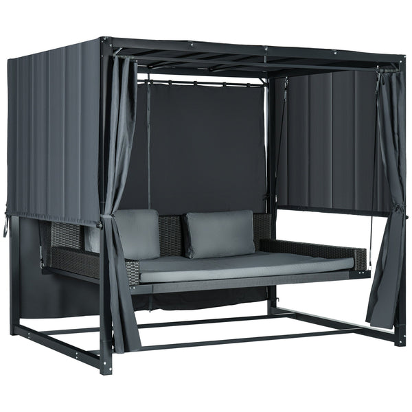 prezzo Dondolo Lettino con Pergola da Giardino 235x180x210 cm in Acciaio e Rattan PE Grigio Scuro