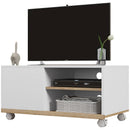 Mobile TV 42"" Max con 2 Ripiani Aperti e Anta e Ruote 80x45x39.5 cm in Truciolato Bianco