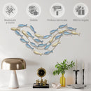 Wall Art Banco di Pesci 99,7x3,8x50,2 cm in Metallo con Viti Incluse Oro e Blu      