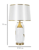 Lampada da Tavolo Ceramic Ø40x70 cm in Ceramica e Ferro e Tessuto Oro e Bianco      
