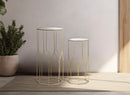 Tavolino Soggiorno New Glass Coppia 50x46x100 cm - 40x37x80 cm in Ferro e Vetro Oro      