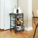 Carrello da Cucina 49,5x31x69 cm a 3 Cestelli con Maniglia in Acciaio e Legno Nero e Grigio Chiaro  
