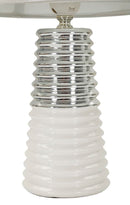 Lampada da Tavolo Candela Ø25x41 cm in Ceramica e Ferro e Tessuto Bianco e Argento      
