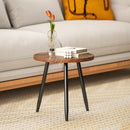 Tavolino da Salotto Ø40x39 cm con Bordo Rialzato e 3 Gambe in Legno e Acciaio Nero e color Legno  
