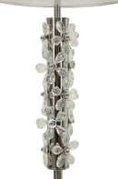 Lampada da Tavolo Silver Flower Ø35x74 cm in Ferro e Metallo e Tessuto e Vetro Argento e Bianco      