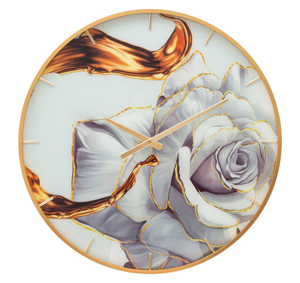Orologio da Parete Rose 5x60x5 cm in Vetro MDF e Metallo Multicolor sconto